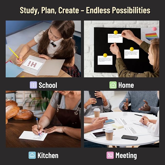 300 Count Index Cards 3 x 5 Inch Ruled White Index Cards, Flash Cards College Ruled for School, College, Office and Home Organization, Durable Study To Do List Note Cards with Ruled Lines