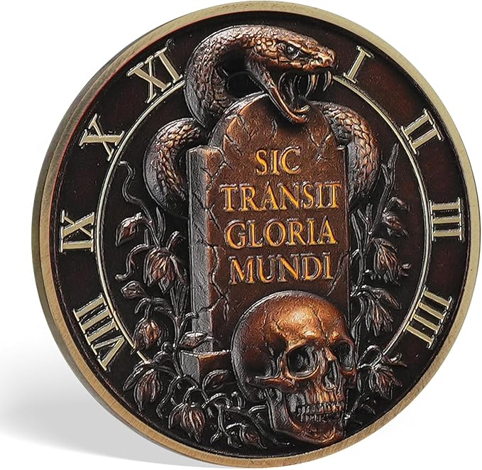 AtSKnSK Memento Mori Coin Momento Mori Coin Skull Coin Stoic Gifts Memento Mori Calendar Living Memento Mori Amor Fati Coin (Gravestone Skull Snake)