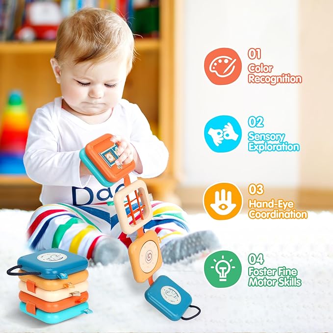 Toys for 1 Year Old, Travel Toys for Toddler 1-3, Montessori Busy Board Activity Cube with Fine Motor Skills, Christmas Birthday Gifts for 1 Year Old Boy Girl, Kids Stocking Stuffs