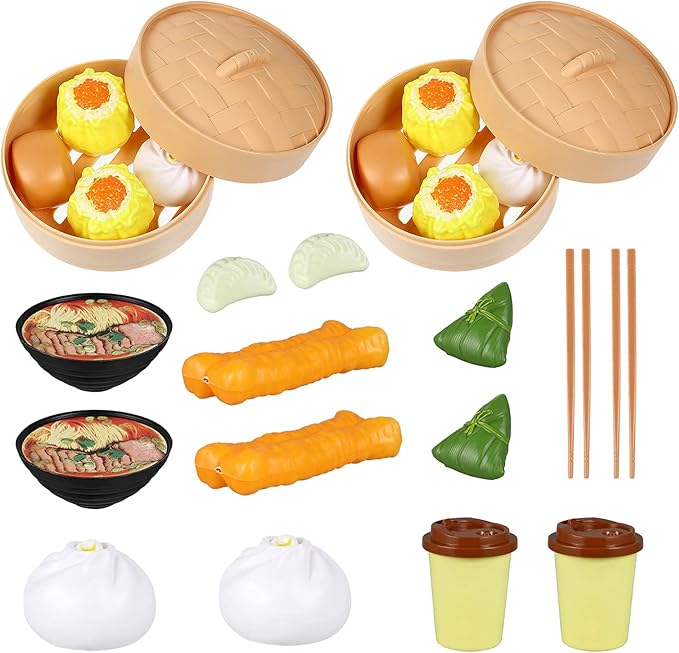 Chinese Breakfast Pretend Play Food Sets for Kids Kitchen 2 Sets Chinese Breakfast Mini Food Play Set Children Pretend Play Toy for Children Family Dollhouse Furniture
