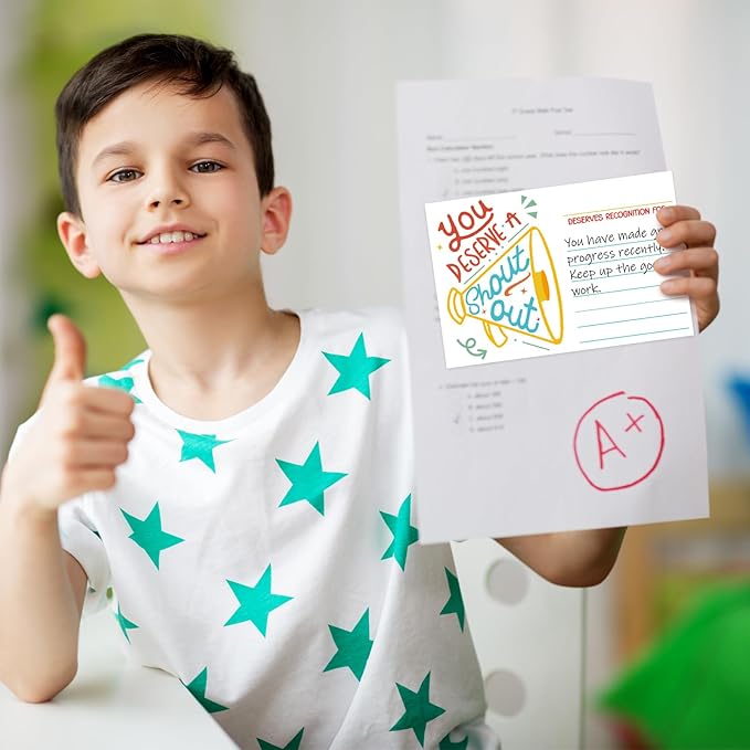 50Pcs Shout Out Card, Appreciation Cards for Teachers Students Employees Office Staff, Kudos Cards Team Classroom Good Behavior Incentive, Motivational Card for School or Workplace (Speaker)