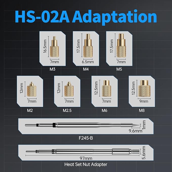 FNIRSI HS02 100W Heat Set Insert Tool & Corded Soldering Iron Kit for 3D Printer, Plastic, Portable Electronics Repair, 3 Preset Temps, 3S Fast Heating, with M2-M8 Threaded Brass Insert Nuts & Tips
