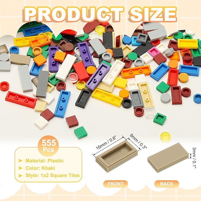 PATIKIL 555 Pcs Flat Blocks Bulk, 1x2 Square Earthy Yellow Classic Tiles Smooth Surface Mini Building Blocks Accessories Compatible Bricks Kits for Building Floor Walls Mosaic Pixel Arts