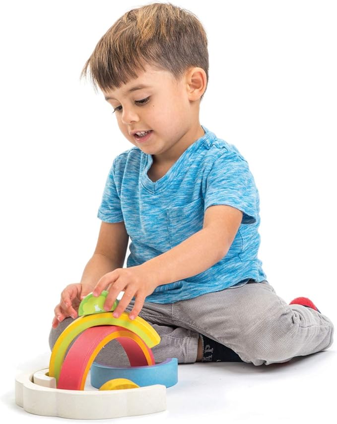 Tender Leaf Toys - Rainbow Tunnel - 7 Pcs Beautiful Wooden Rainbow Stacker - Colorful Rainbow Stacking Toy - Size and Color Recognition - Cognitive Game, Educational Toy