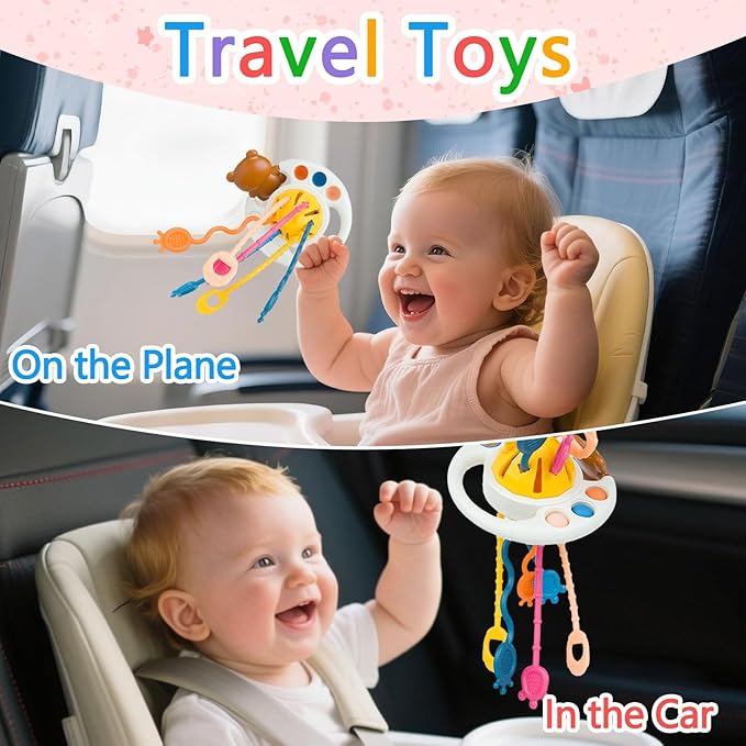 Montessori Activity Toy - Sensory Activities for Toddlers and Kids, Silicone Pull String Toy，Baby Learning Games for Ages for 6-9-12-18Months