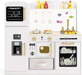 Costzon Kids Kitchen Playset, Wooden Pretend Play Kitchen w/Real Lights & Sounds, Chalkboard, Microwave, Ice Maker, Dishwasher, Sink, Cookware Accessories, Play Kitchen for Kids Ages 3+ (White)