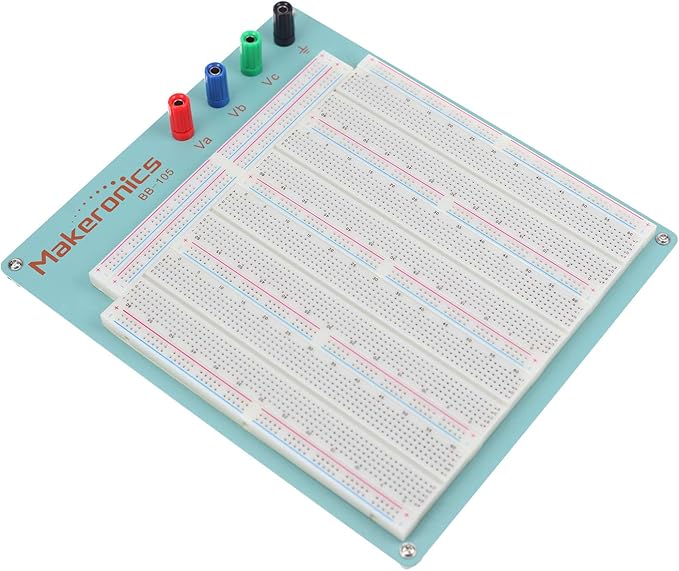 Makeronics 3220 Solderless Breadboard | 3220 Tie-Points Experiment Plug-in Breadboard with Blue Aluminum Back Plate and Copper Contact Clips inside ABS Plastic Housing for Circuit/Arduino/Raspberry Pi