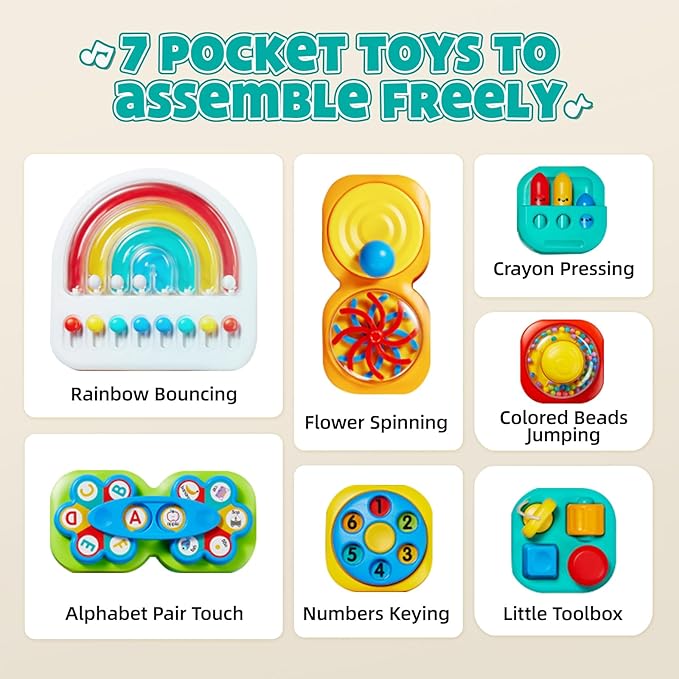 auby Busy Board 3.0 Detachable & Assemblable Educational Sensory Toy for Toddlers 1-6 – Portable Learning Activity Board with 7 Travel-Friendly Tools, Fine Motor Skills Development