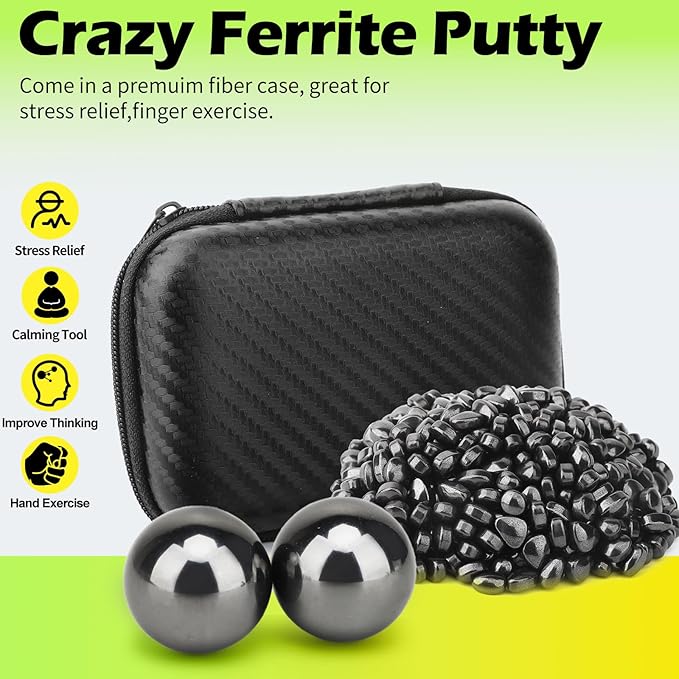 Fidget Magnet Toy Stone Smile Ferrite Putty with 2 Big Magnet Beads, Smooth Magnetic Ferrite Magnet Rock Ball Fidget Toy Science Kit, Office Desk Toy Decoration Gift for Adults