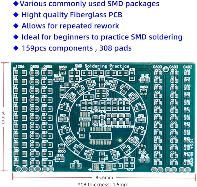 Surface-Mount Device(SMD) Soldering Practice Kit, Soldering Project Kit with Compoments and PCB, LED Chasing Lights, Perfect for Electronics Enthusiasts & Beginners
