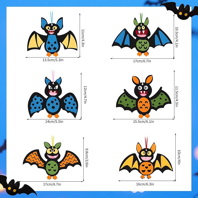 DIYASY 12 Pcs Bats Craft for Kids, Make Your Own Bat Foam Stickers Bats Craft Kits Arts and Crafts DIY Kid Friendly Halloween Decorations Games Party Activities Supplies Age 4-8 8-12