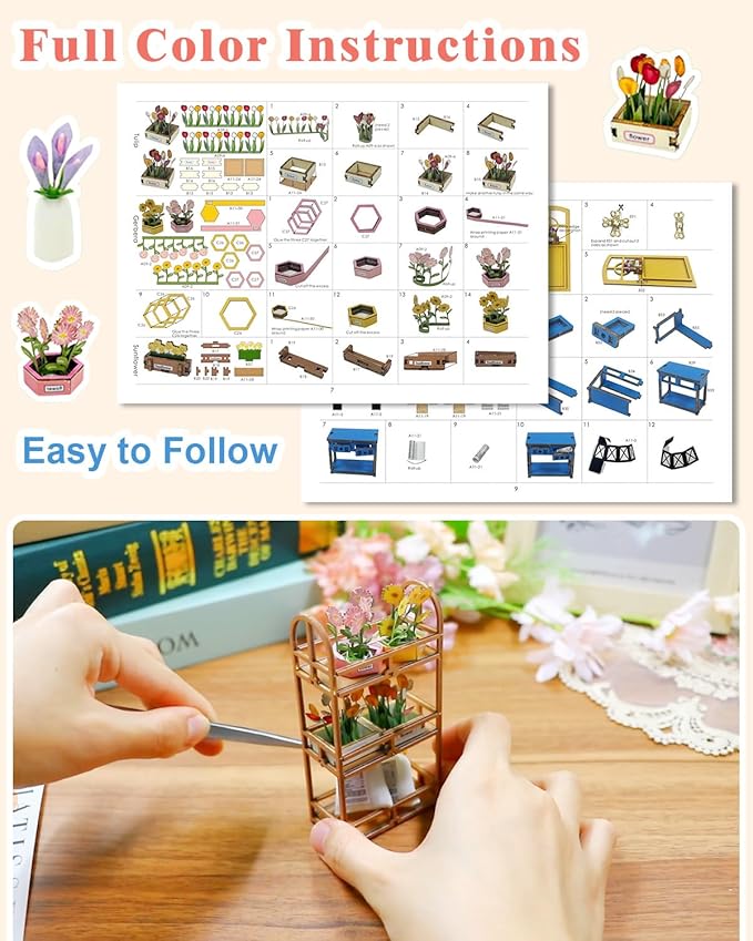 Book Nook Kit Garden House, DIY Miniature Book Nook Kits for Adults with LED Light, 3D Puzzle Bookshelf Decor Gift for Teens Women Family