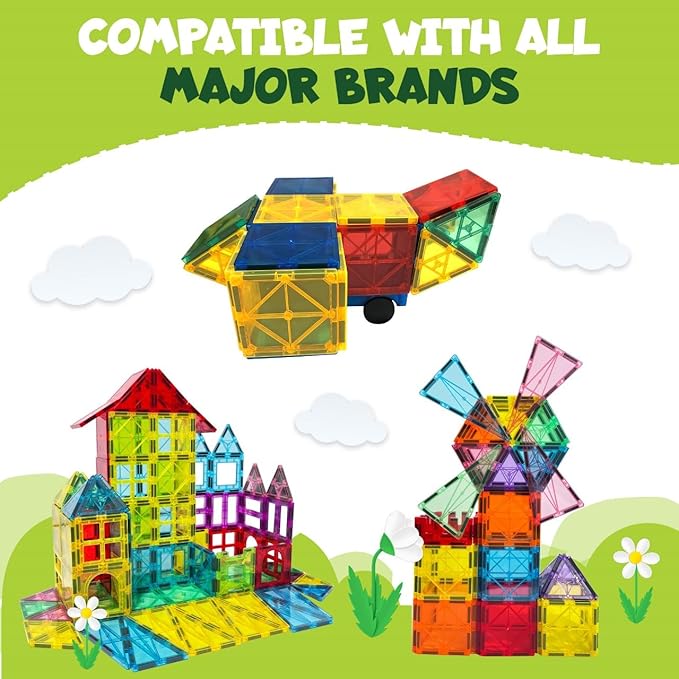 Magnetic Tiles 150 PCS with 2 Cars - STEM Building Blocks for Kids,Safe Magnatiles for 3+ Preschool Toddlers, Educational Gift for Boys & Girls