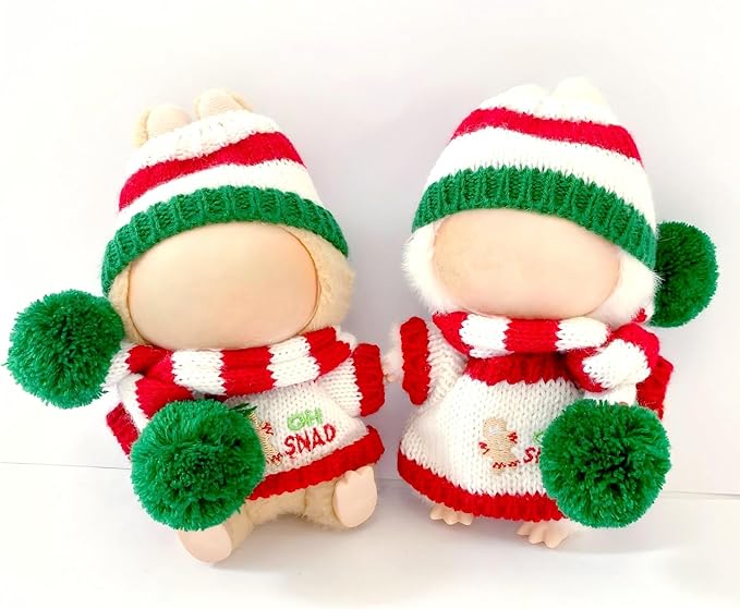 Christmas 17cm Doll Clothes Set(No Doll), Hat & Overalls Set for 17cm Labubu Suit, Cute Cloth for Dress up Unique Style Dolls Outfit Stylish Clothes for Labubu (Christmas Sweater)