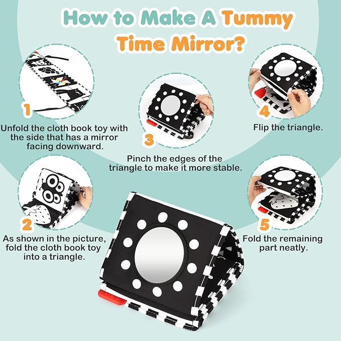 High Contrast Baby Toys for Newborn - Tummy Time Black and White Baby Toys for 0-3 3-6 Months - Soft Montessori Visual Stimulation Development Sensory Infant Book - Shower Gift for Boys Girls