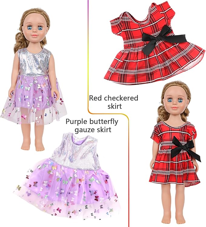 MSYO 10 Sets Doll Clothes for 17 - 18 Inch Dolls, 16 Pcs Fashion Outfits Variety Pack, Floral Dresses, Casual Wear & Pajamas, Girl Doll Dress - Up Set for Play & Gifting