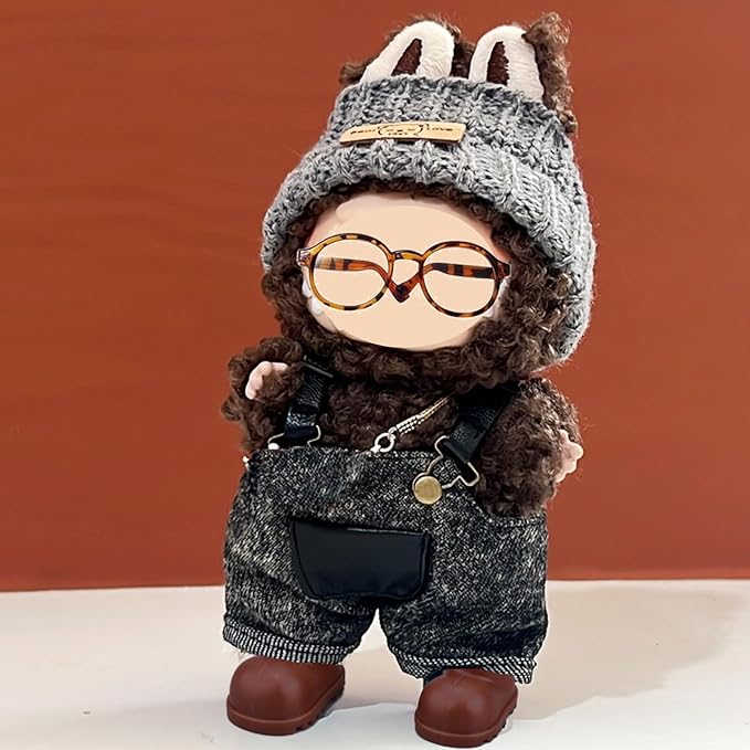 Clothes Set for Labubu 17cm Doll(NO Doll) , Handcrafted Crochet Set Hat & Jumpsuit, Stylish Premium for Labubu Outfit with Accessories, Cute for Dress up Unique Style