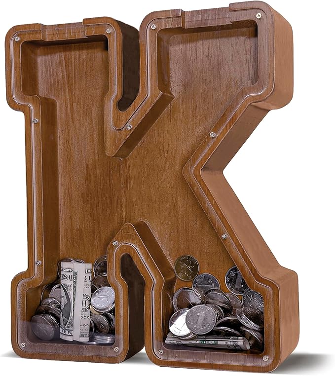 Wooden Letter Piggy Bank for Kids Larger Letter Piggy Bank for Boys and Girls Personalized Piggy Bank Initial Coin Bank Wood Kids Money Bank for Birthday and Festival