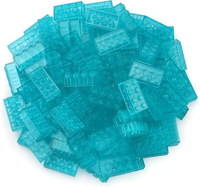 Feleph 100pcs 2x4 Bricks Trans-Light Blue Pieces Parts Building kit Creative Play Set Blocks Basic Toy Accessories Compatible with 3001 Major Brands