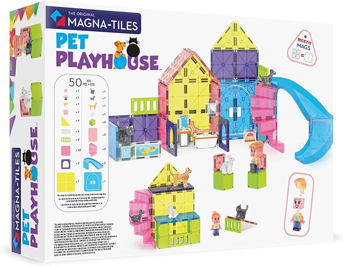 MAGNA-TILES Pet Playhouse 50-Piece Magnetic Construction Set, The Original Magnetic Building Brand