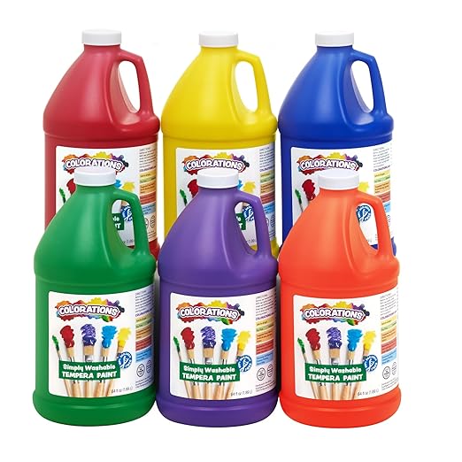 Colorations Paraben-Free Simply Washable Tempera Paint, Rainbow Colors- Set of 6, 1/2 Gallons. Non-Toxic and Made in The USA