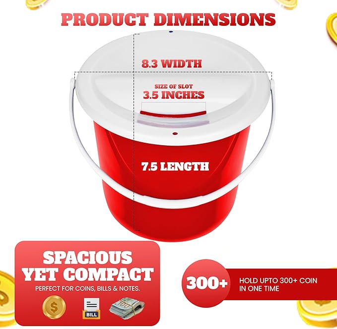 Plastic coin collection Bucket with removable lid and handle charity donation collection money box pail for fundraising with top slot for tickets raffles and money 7.5"Hx8.3"Diameter(multicolor)4 pack