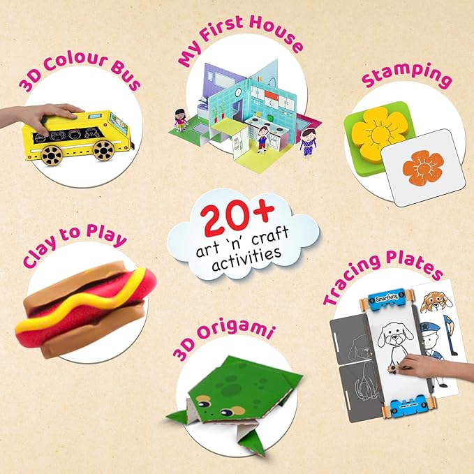Smartivity 20 in 1 Art and Craft Kit I for 5,6,7,8,9 Year Old Girls & Boys I Clay, Stamp, Tracing, 3D House, Origami & Many More I Toys for Kids Age 5,6,7,8,9