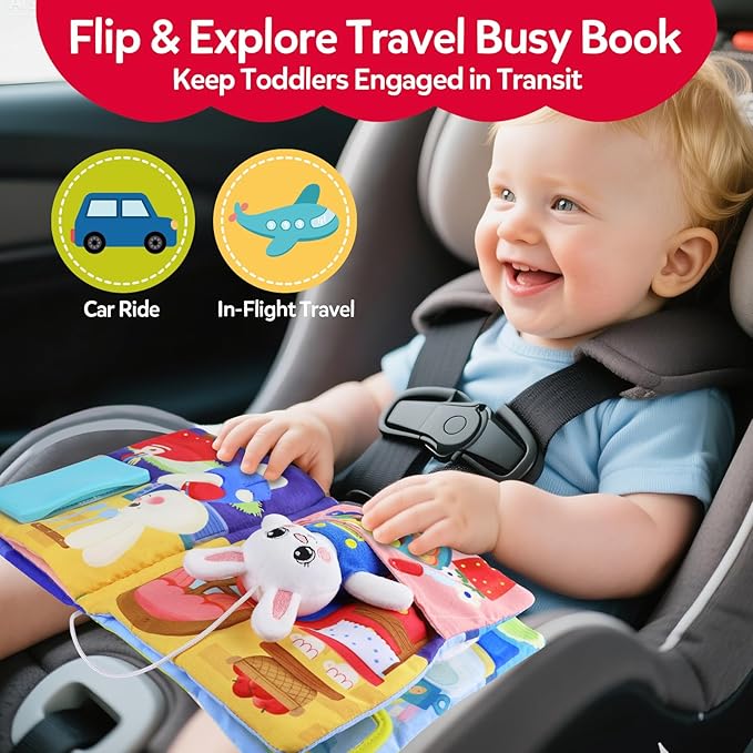 Montessori Busy Book for Toddlers 1-3,Busy Board with 12 Sensory Activities & Fine Motor Skills,Travel Toys for Airplane Car,Educational Learning toys One Year Old Birthday Christmas Toddler Gifts