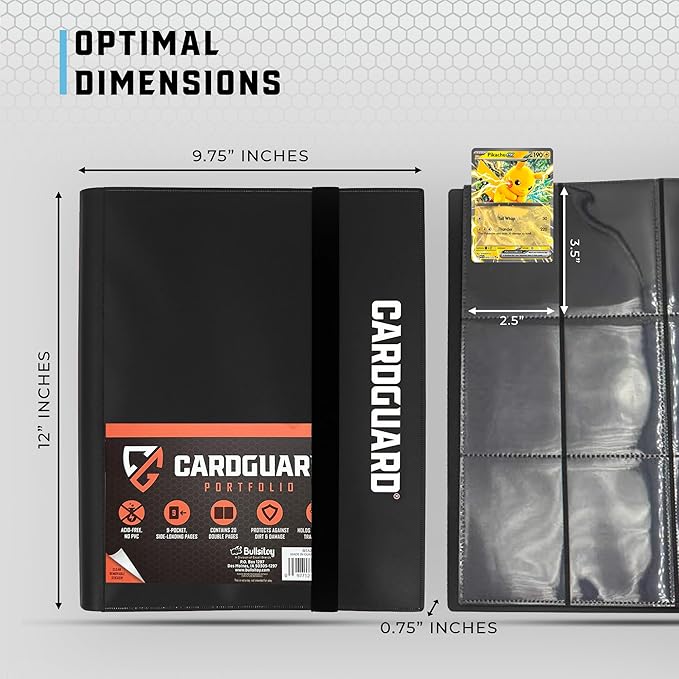 Trading Card Binder Pro-Folio – 9 Pocket Binder - Side-Loading Album, Durable & Acid-Free Storage for Pokémon, YuGiOh, MTG, TCG, Game & Sports Cards, Black