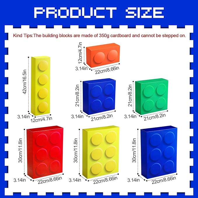Zhanmai 7 Pcs Paper Building Blocks Boxes in 4 Size Mystery Party Stacking Props Brick Treat Gift Case for Birthday Game Favors Decorations Boys Girls