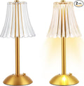 Liliful 2 Pcs LED Portable Cordless Table Lamp Touch Battery Operated Rechargeable Gold Desk Lamp 3 Color Dimmable for Bedroom Living Room Dining (Gold,Rose Style)