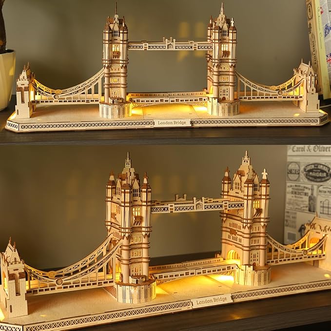 3D Wooden Puzzles for Adults, 3D Puzzle London Tower Bridge Model Kit for Adults, Led Light DIY Games Gift on Birthday Christmas, Building 3D Puzzle