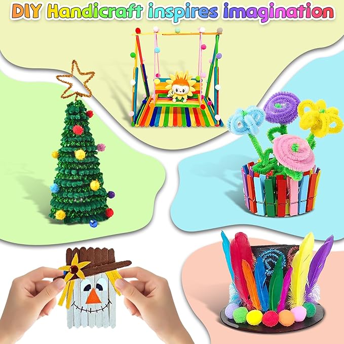 Sundaymot Arts and Crafts Supplies for Kids, 2000+Pcs DIY Craft Kits, Ages 6-10, Unisex, Multicolor, Modern, Includes Oxford Cloth Bag, Safetu Scissors