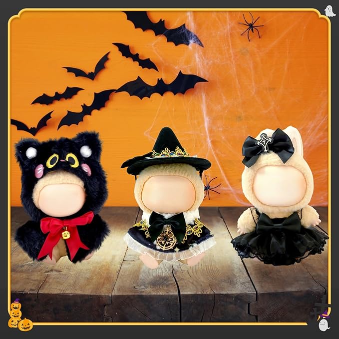 17cm Doll Clothes Set, Halloween Themed Outfit, Black Lace Dress with Devil Wings and Bow for 6.7inch Dolls Suit, Cute Fashion Dress Up Clothes Accessories for 1st/2nd/3rd Gen Doll