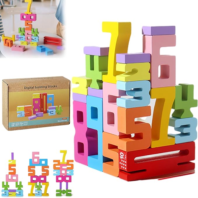 Tally Tots - Tally Tots Number Blocks, 20pc Montessori Wooden Number Building Blocks, Friends of 10 Blocks, Stacking Sensory Number Block, Building Digit Blocks Unlock Your Math (1pc)
