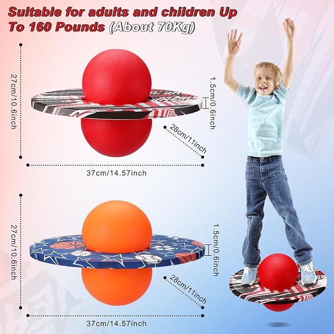 Junkin 2 Pcs Pogo Ball Trick Board Toy Balance Board Pogo Balance Bounce Ball with Pump and Strong Grip Deck for Fun Challenge Fidget Indoor,Outdoor Toys
