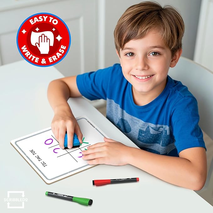 SCRIBBLEDO Tic Tac Toe Game Dry Erase Board 9x6 Inch Double-Sided Whiteboard Reusable Classroom Learning Tool Fun Drawing Writing Table Games for Seniors Small Board for Home & School