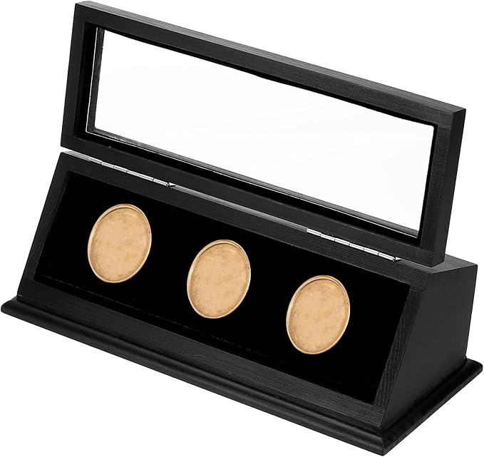 PATIKIL Coin Display Case, 3 Slots Coin Presentation Display Box Coin Box Coin Case with Coin Holder Fit 38-44.5mm Coin for Silver Dollar Collectors, Black