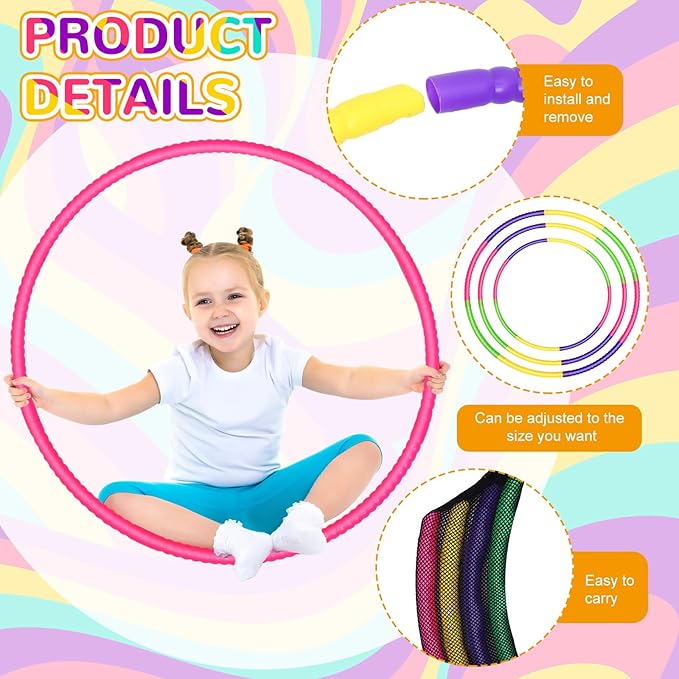Sratte 8 Pcs Color Hoop Detachable Adjustable Hoop Exercise Ring Plastic Toys for Teens Games Gymnastics Dog Agility Equipment Party Decor, 4 Colors