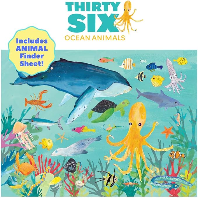 Crocodile Creek 100-Piece Jigsaw Puzzle for Kids Ages 5 and Up - Fun and Educational Table or Floor Puzzles - Storage Canister with Handle - Ocean Animals - 14” x 19” Finished