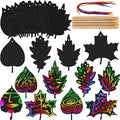 50 Pieces Scratch Fall Leaves Colorful Scratch Leaves Paper with Ribbons and Wooden Stylus for Thanksgiving Harvest Party(Black)