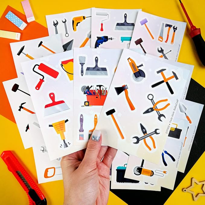 BulbaCraft 100Pcs Tool Stickers, Hammer Stickers, Hammer Decals, Tool Box for Boys and Girls, Gifts for Women & Men