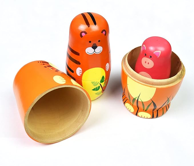 HYCLES Nesting Dolls Russian Matryoshka Wood Stacking Nested Set for Kids Handmade Toys for Children Kids Christmas Birthday Decoration Halloween Wishing Gift