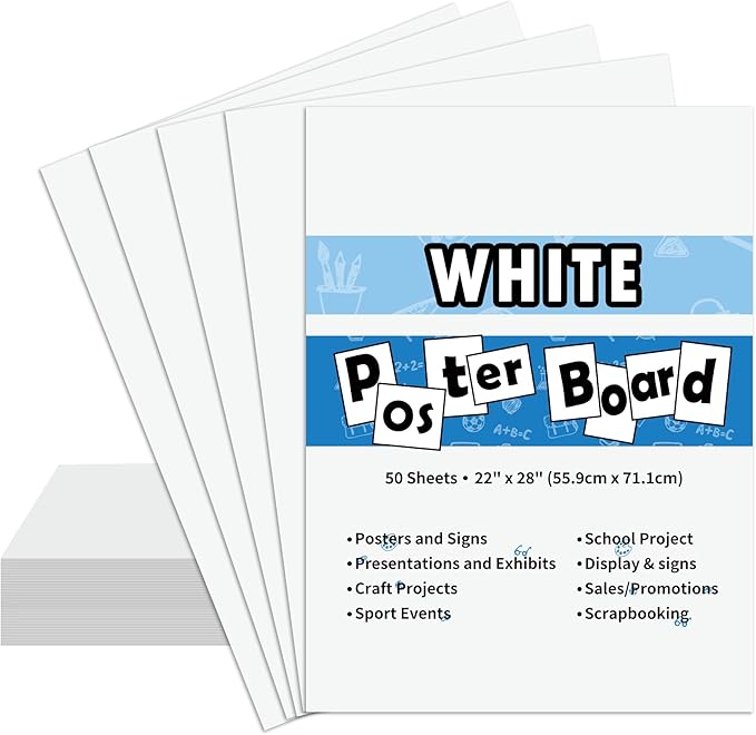 50PCS White Poster Board 22"X28",Value Poster Board for School Craft Project Presentation Drawing Graphic Display,Bulk Board