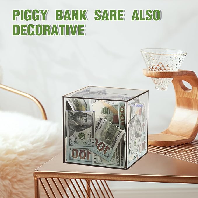 Clear Piggy Bank for Adults/Kids, Acrylic Unopenable Money Box for Cash Coin Saving, Must Break to Open, Money Saving Jar for Adults Boys Girls, Size 4.72''