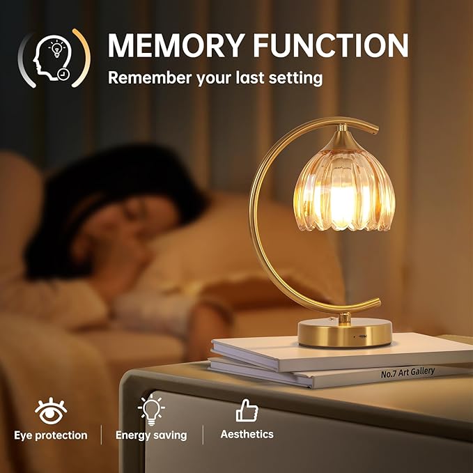 Cordless Table Lamp with 5200mAh Battery & Touch Control - 3 Adjustable Color Temperatures Bulb, Rechargeable Small Table Lamps for Living Room, Bedroom, Office Desk, Nightstand (Amber Tulip)