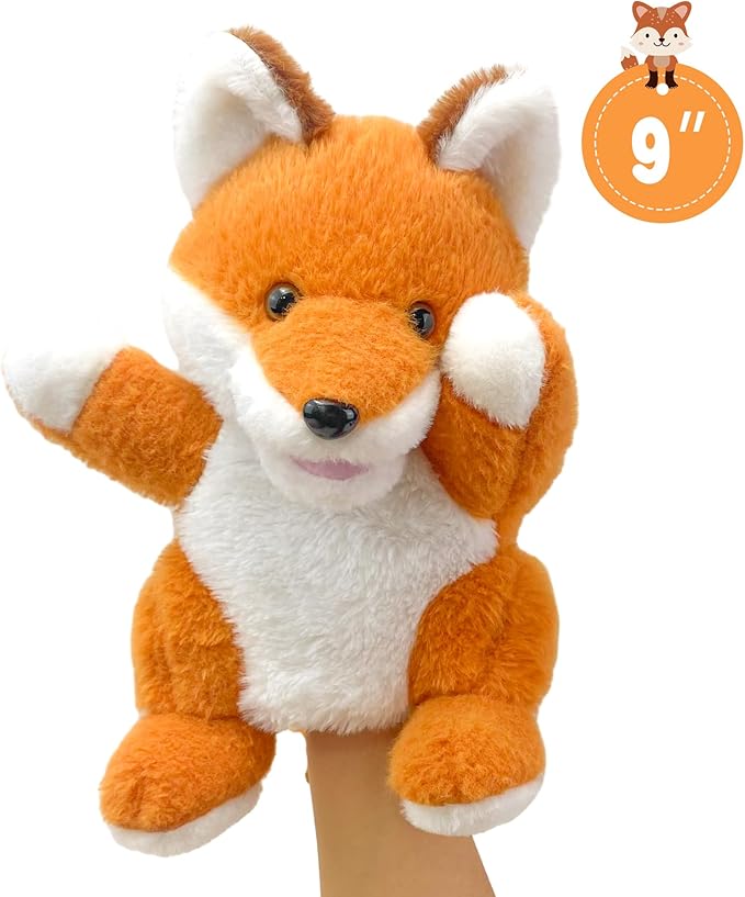 Hand Puppe ts Fox Puppets,9"Realistic Stuffed Animal Puppe ts for Toddlers Cute Fox Stuffed Pupp ets for Kids with Movable Mouth,Fox Animal Ha nd Puppets for Adults Hand Puppets for Toddlers