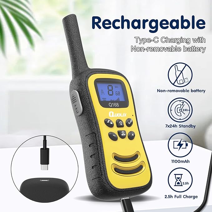 QUOLIX Walkie Talkies for Kids 2 Pack, Rechargeable Kids Walkie Talkies Toy for 3-12 YrO Boys, Long Range Walkie Talkie with 22 Channels & Flashlight Birthday Gifts for Xmas Outdoor Adventure