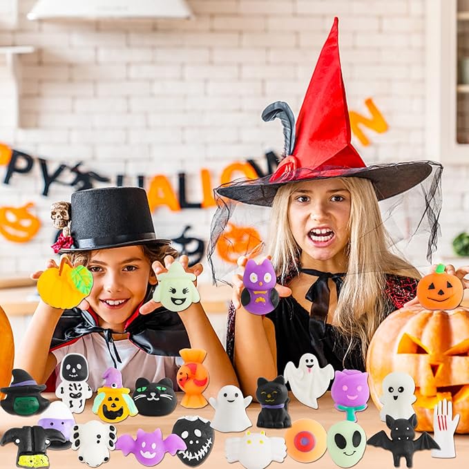 Halloween Mochi Squishy Toys, 24 pcs Squishies Halloween Party Favors for Kids Boys Girls Classroom Prize Halloween Toys Bulk Stress Relief Squishies Gift for Halloween Treat Bags