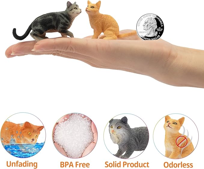 Toymany 8PCS Grey & Orange Cat Figurines Set, Realistic Cat Figures Kitten Toys, Cat Cake Toppers Halloween Christmas Birthday Gift for Kids Children